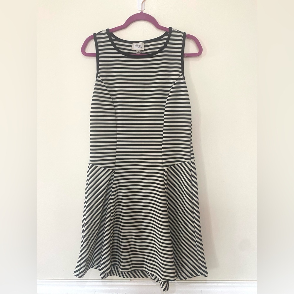 Beige by eci black and white stripe skater dress stretch summer casual party M